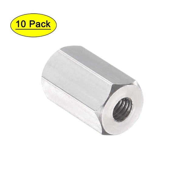 Uxcell M3 x 0.5-Pitch 10mm Length 304 Stainless Steel Metric Hex Coupling Nut, 10-Pack