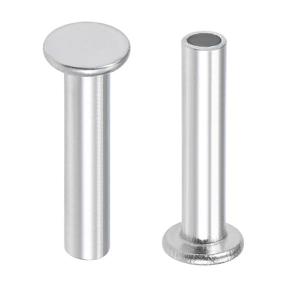 Uxcell M3 x 0.55'' Flat Head Semi-Tubular Rivets Aluminum Silver Tone 100 Pcs