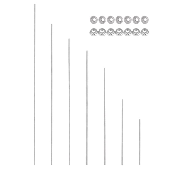 Uxcell M3 x 0.5mm Fully Threaded Rods 7 Size, 304 Stainless Steel All Threaded Rod Metric Right Hand Threads with 14Pcs Flange Hexagon Nut for Clamps Hangers U-Bolt