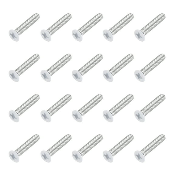 Uxcell M3 x 14mm Flat Countersunk Head Machine Screws 304 Stainless Steel Full Thread Phillips Drive Cross Screw for Furniture Connection Electrical Appliances (White, Pack of 20)
