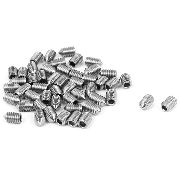 Uxcell M3 x 5mm Cone Point Hex Socket Set Grub Screw Silver Tone 50 Pack