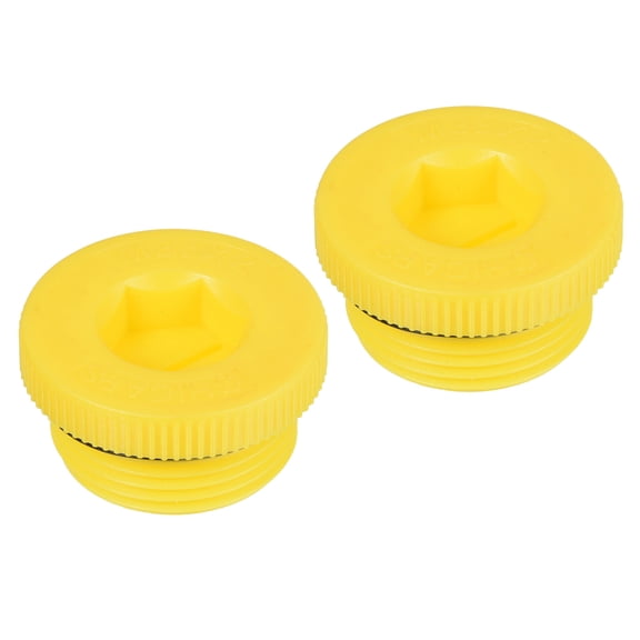 Uxcell M33x2 Hold Plugs Plastic Male Threaded Hex Socket End Cap, Yellow 2 Pack