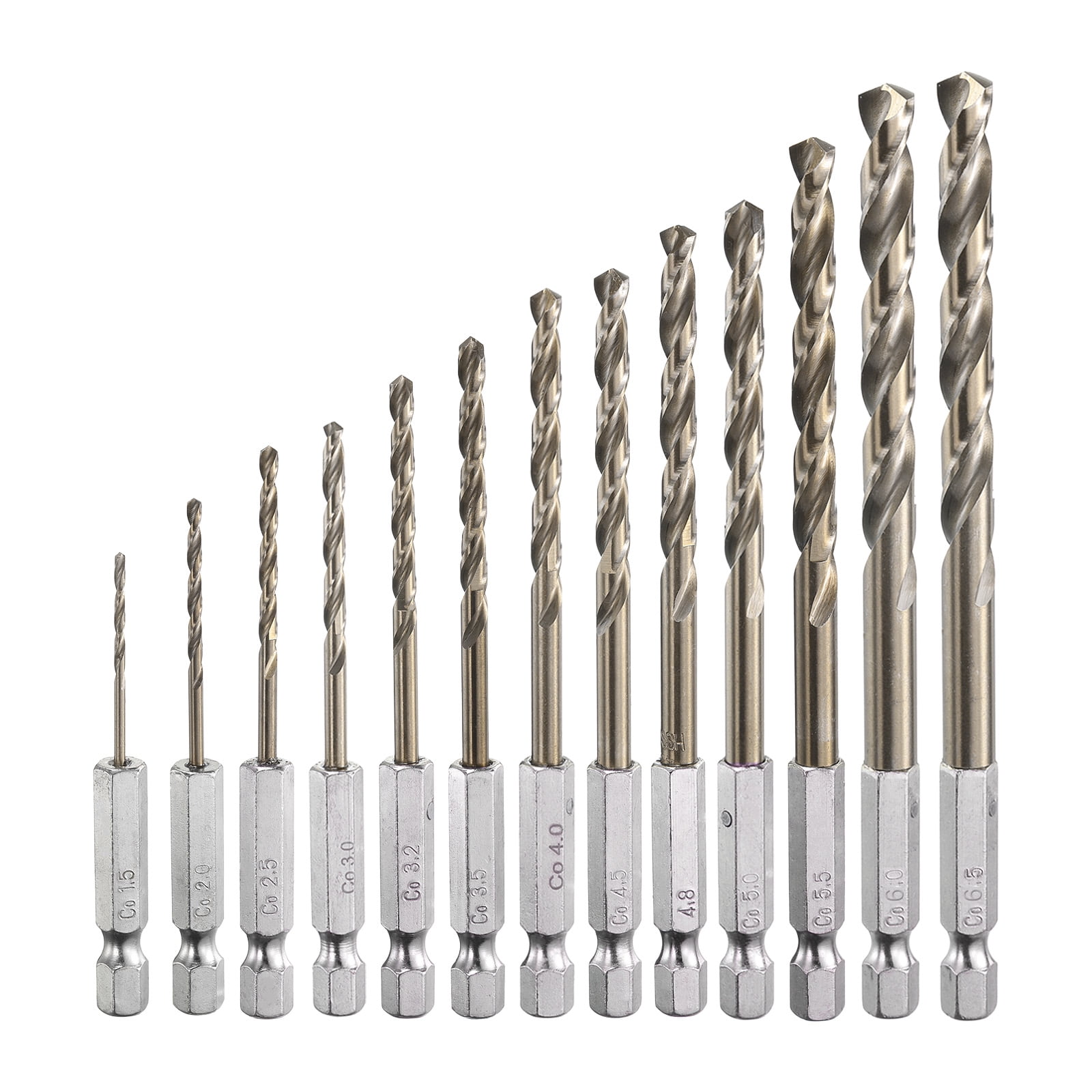 Uxcell M35 High Speed Steel Cobalt Twist Drill Bit Set 1.5mm-6.5mm 1/4" Hex Shank