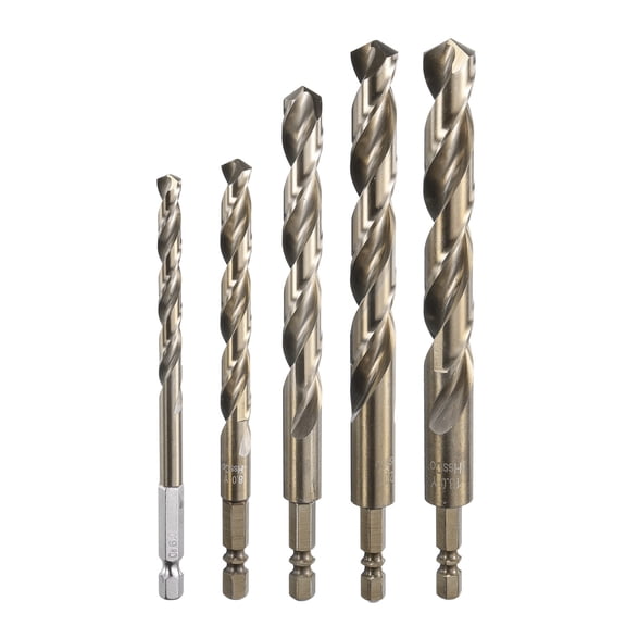 Uxcell M35 High Speed Steel Cobalt Twist Drill Bit Set 6/8/10/12/13mm 1/4" Hex Shank