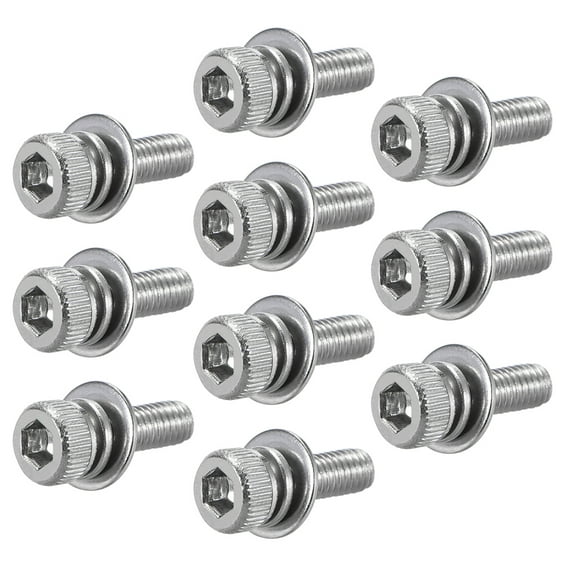 Uxcell M3x0.31'' Hex Socket Head Cap Screws Bolts Combine Stainless Steel Silver Tone 10pcs