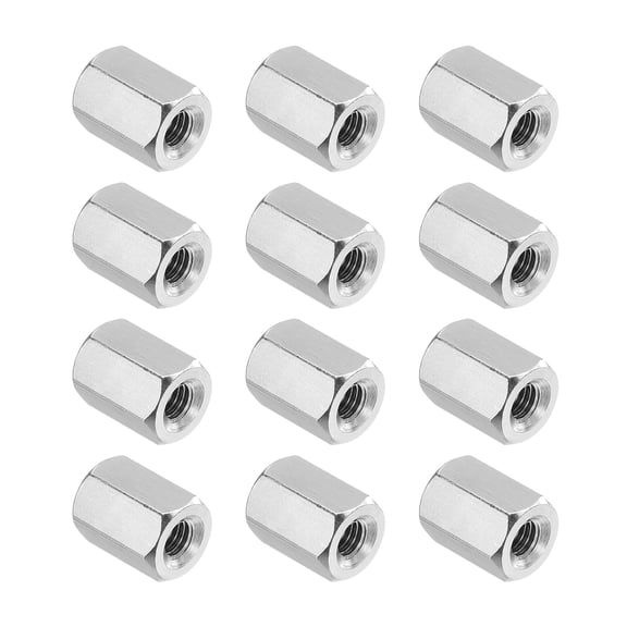 Uxcell M3x0.5 Pitch 304 Stainless Steel Hex Coupling Nuts, 12 Pcs 8mm / 0.31" Length Coarse Fully Threaded Rod Coupling Nut Studding Connector Fasteners, Silver Tone