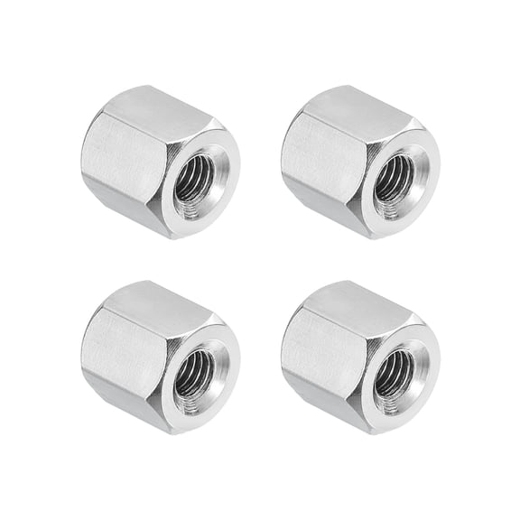 Uxcell M3x0.5 Pitch 304 Stainless Steel Hex Coupling Nuts, 4 Pcs 6mm / 0.24" Length Coarse Fully Threaded Rod Coupling Nut Studding Connector Fasteners, Silver Tone