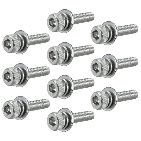 Uxcell M3x0.63'' Hex Socket Head Cap Screws Bolts Combine Stainless Steel Silver Tone 10pcs