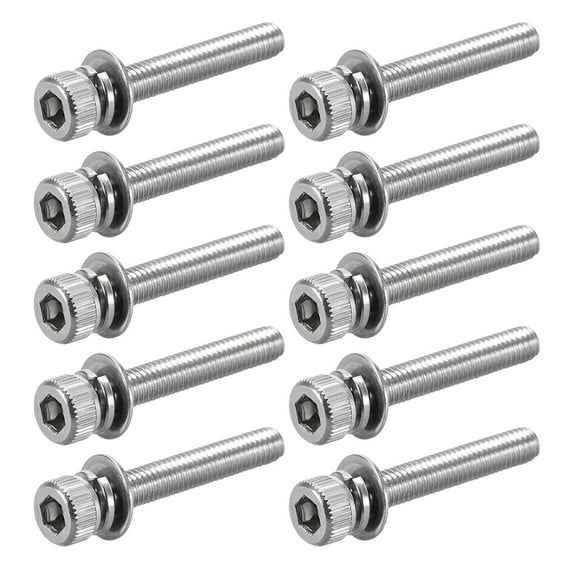 Uxcell M3x0.79'' Hex Socket Head Cap Screws Bolts Combine Stainless Steel Silver Tone 10pcs
