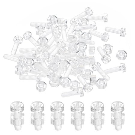 Uxcell M3x10mm Clear Acrylic Screws and Hex Nuts Kit, PC Plastic Phillips Round Head Bolts, Transparent 30 Set