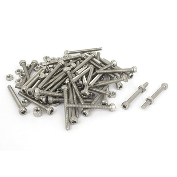 Uxcell M3x30mm Stainless Steel Hex Socket Head Knurled Cap Screws Bolts Nut Set (50-pack)