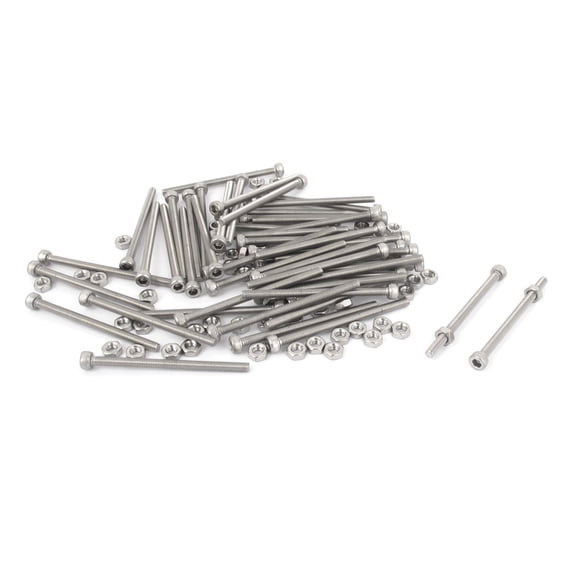Uxcell M3x45mm Stainless Steel Hex Socket Head Knurled Cap Screws Bolts Nut Set (50-pack)