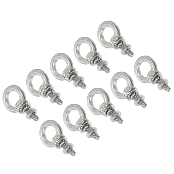 Uxcell M3x9 1/8"x7/20" Stainless Steel Eye Bolts Threaded Screw Eyebolt Shoulder Ring with Nuts Washers, 10 Set