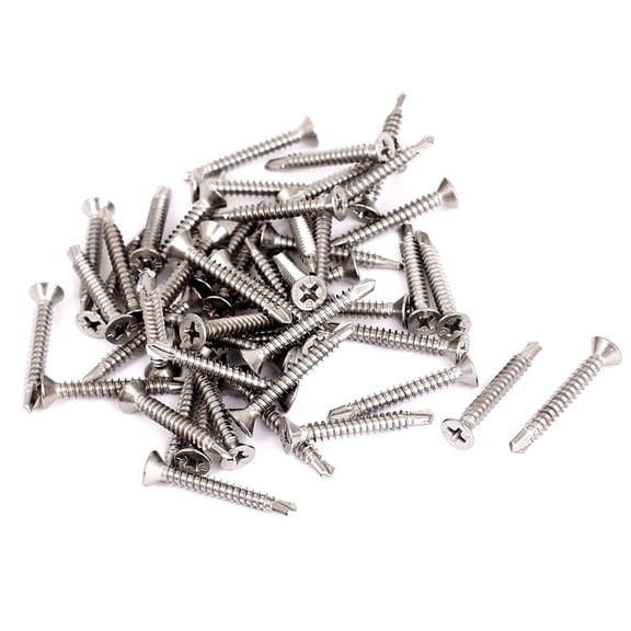 Uxcell M4.2 x 32mm Crosshead Flat Head Countersunk Self Drilling Screws (50-Pack) 410 Stainless Steel