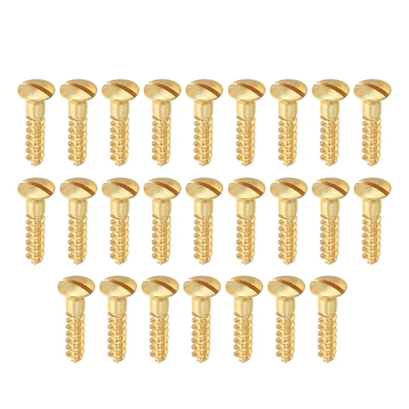 Uxcell M4.5 x 20mm Slotted Wood Screw, 25 Pack Solid Brass Oval Head Flat Head Self Tapping Screws for Wood Furniture Connecting, Gold Tone