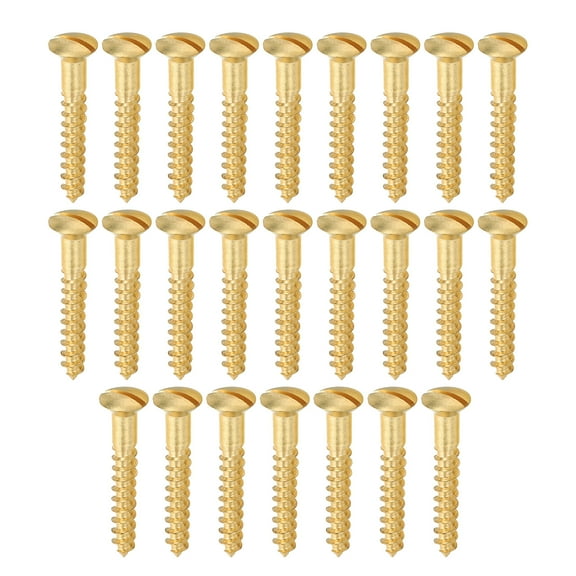 Uxcell M4.5 x 30mm Slotted Wood Screw, 25 Pack Solid Brass Oval Head Flat Head Self Tapping Screws for Wood Furniture Connecting, Gold Tone