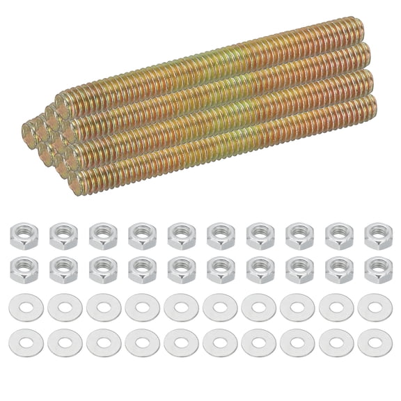 Uxcell M4 Carbon Steel Fully Threaded Rods, 25 Set 55mm/2.2" L Threaded Studs, Colored Zinc Tone