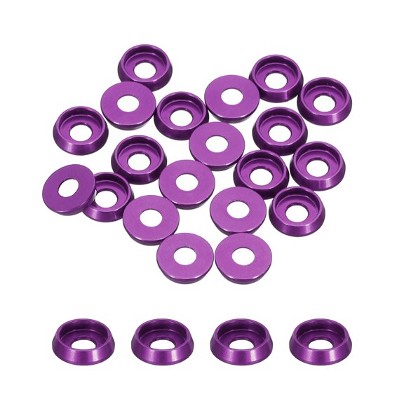 Uxcell M4 Cone Cup Countersunk Washers,Hole Dia 3mm/0.12" Anodized Aluminum for Screw RC,Model Parts,20PCS(Purple)