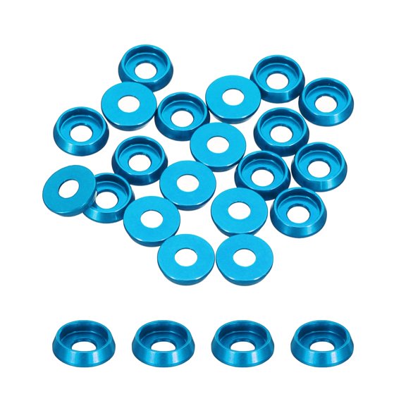 Uxcell M4 Cone Cup Countersunk Washers,Hole Dia 3mm/0.12" Anodized Aluminum for Screw RC,Model Parts,20PCS(Sky Blue)