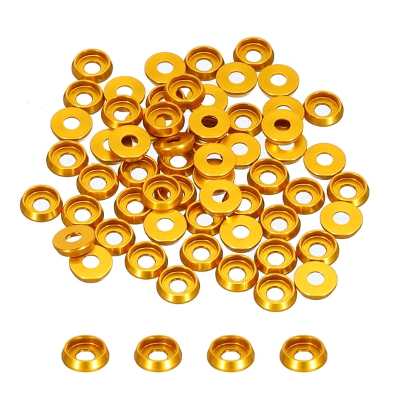 Uxcell M4 Cone Cup Countersunk Washers,Hole Dia 3mm/0.12" Anodized Aluminum for Screw RC,Model Parts,60PCS(Golden)