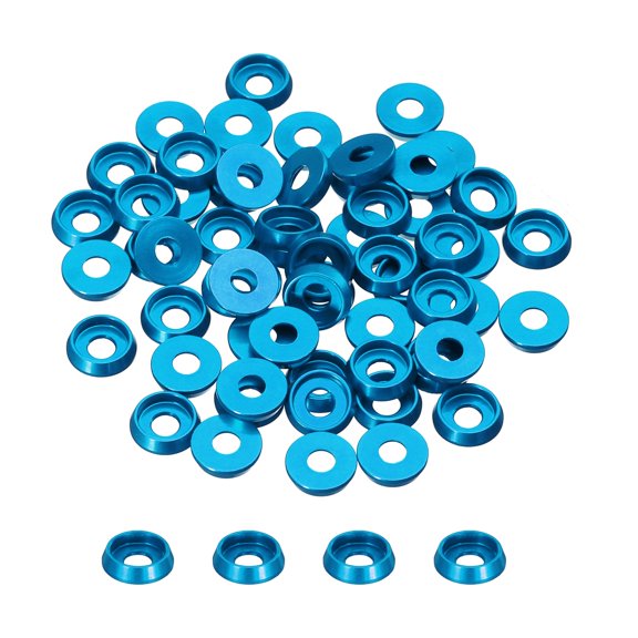 Uxcell M4 Cone Cup Countersunk Washers,Hole Dia 3mm/0.12" Anodized Aluminum for Screw RC,Model Parts,60PCS(Sky Blue)