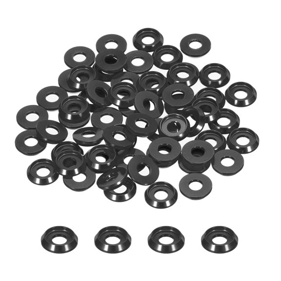 Uxcell M4 Cone Cup Countersunk Washers,Hole Dia 4mm/0.16" Anodized Aluminum for Screw RC,Model Parts,60PCS(Black)