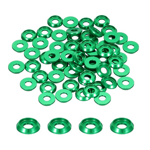 Uxcell M4 Cone Cup Countersunk Washers,Hole Dia 4mm/0.16" Anodized Aluminum for Screw RC,Model Parts,60PCS(Green)