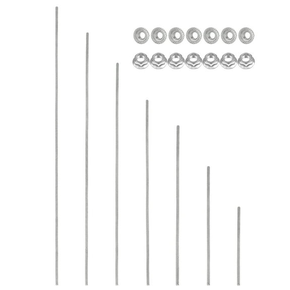 Uxcell M4 x 0.7mm Fully Threaded Rods 7 Size, 304 Stainless Steel All Threaded Rod Metric Right Hand Threads with 14Pcs Flange Hexagon Nut for Clamps Hangers U-Bolt