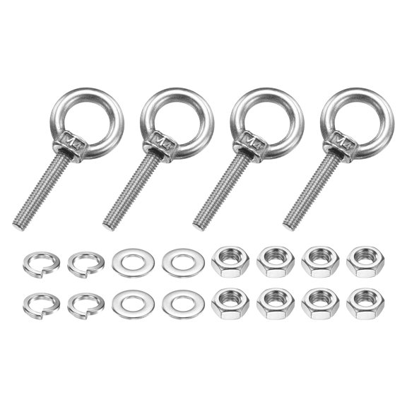 Uxcell M4 x 20mm Eye Bolt, 4 Pcs 304 Stainless Steel Thread Lifting Ring Set, Silver