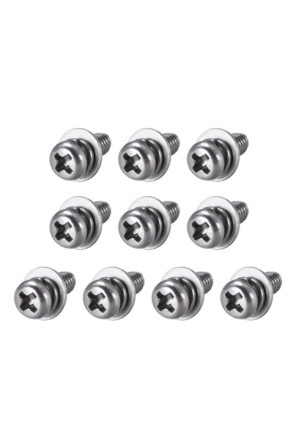 M4 x0.31'' Pan Head Machine Screws Bolts Combine Carbon Steel Silver Tone 10 pcs