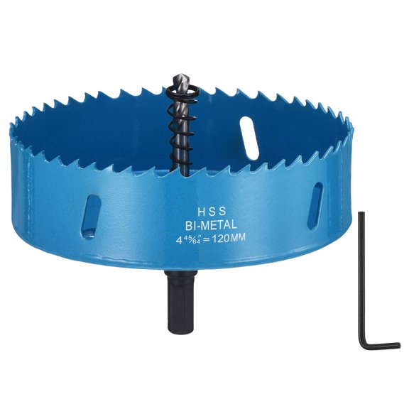 Uxcell M42 Bi-Metal HSS Hole Saw 120mm / 4-3/4" Fast Cutting Hole Cutter , with Wrench Adjustable for Wood Plastic Thin Metal, Blue