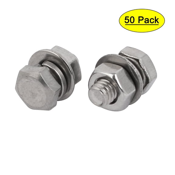 Uxcell M4x10mm 304 Stainless Steel Hex Bolts w Nuts and Washers Assortment Kit (50-pack)