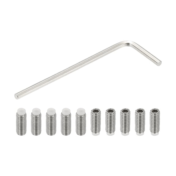 Nylon Tip Grub Screw, Stainless Steel Metric Hex Socket Head Cup Point Bolt Anti Slip Internal Hex Drive with Wrench M4x10mm
