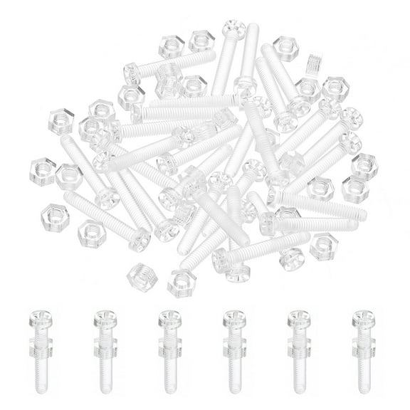 Uxcell M4x25mm Clear Acrylic Screws and Hex Nuts Kit, PC Plastic Phillips Round Head Bolts, Transparent 30 Set