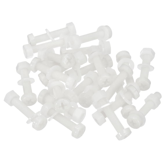 Uxcell M5x25mm White Nylon Bolts Plastic Nuts Full Thread Head Screws and Nuts Set for Industrial Home Fastening Projects, 24 Sets