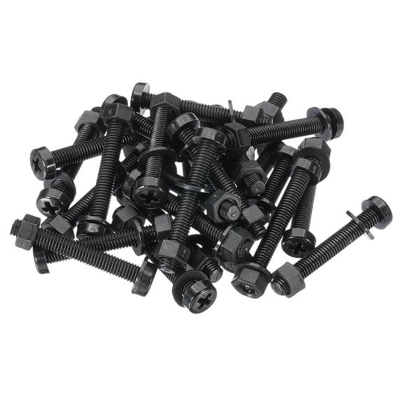 Uxcell M5x35mm Black Nylon Bolts Plastic Nuts Full Thread Head Screws and Nuts Set for Industrial Home Fastening Projects, 24 Sets