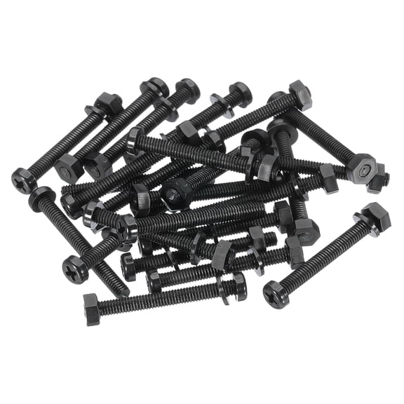 Uxcell M4x35mm Black Nylon Bolts Plastic Nuts Full Thread Head Screws and Nuts Set for Industrial Home Fastening Projects, 24 Sets