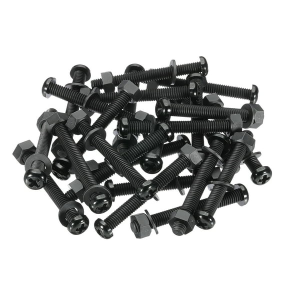 Uxcell M6x50mm Black Nylon Bolts Plastic Nuts Full Thread Head Screws and Nuts Set for Industrial Home Fastening Projects, 24 Sets