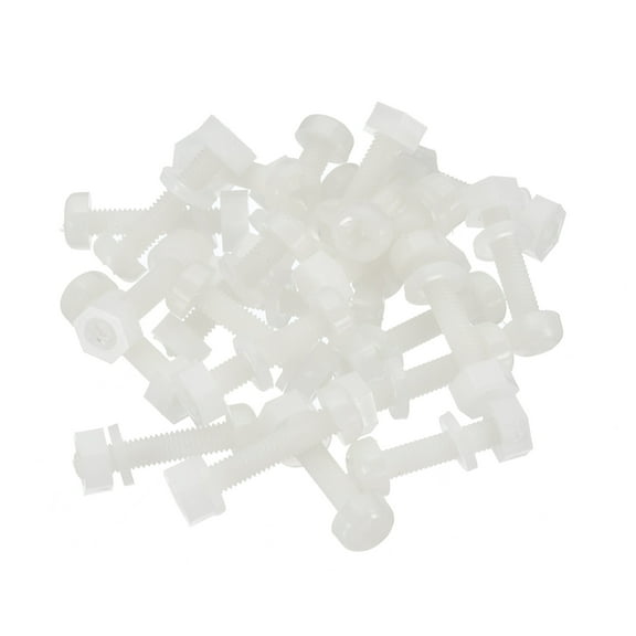 Uxcell M3x15mm White Nylon Bolts Plastic Nuts Full Thread Head Screws and Nuts Set for Industrial Home Fastening Projects, 24 Sets