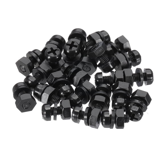 Uxcell M3x6mm Black Nylon Bolts Plastic Nuts Full Thread Head Screws and Nuts Set for Industrial Home Fastening Projects, 24 Sets