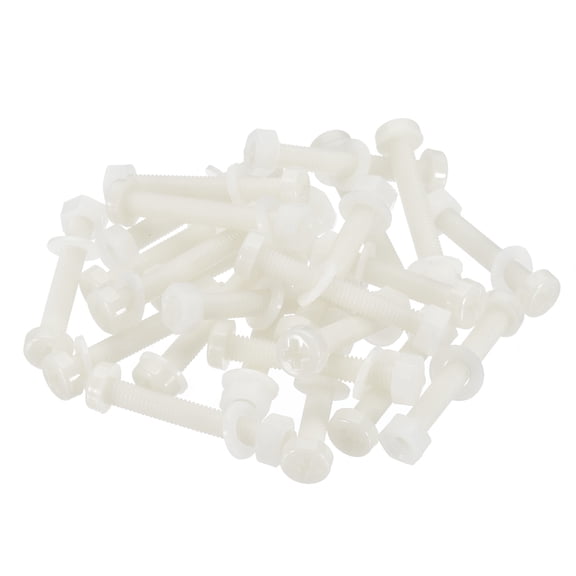 Uxcell M5x35mm White Nylon Bolts Plastic Nuts Full Thread Head Screws and Nuts Set for Industrial Home Fastening Projects, 24 Sets