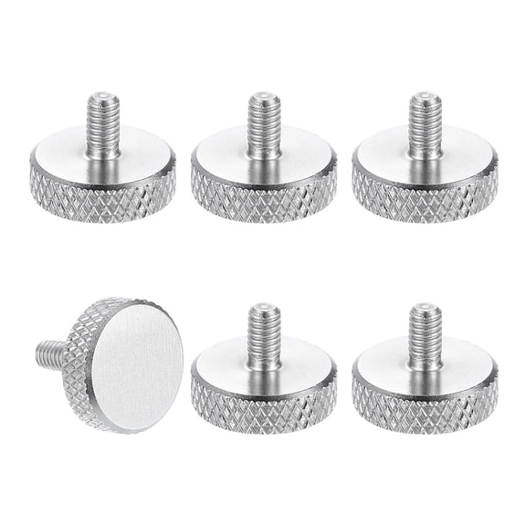 Uxcell M4 x 0.31'' x 0.63'' Knurled Thumb Screws 304 Stainless Steel Flat Head Thumb Screws 6 Pcs
