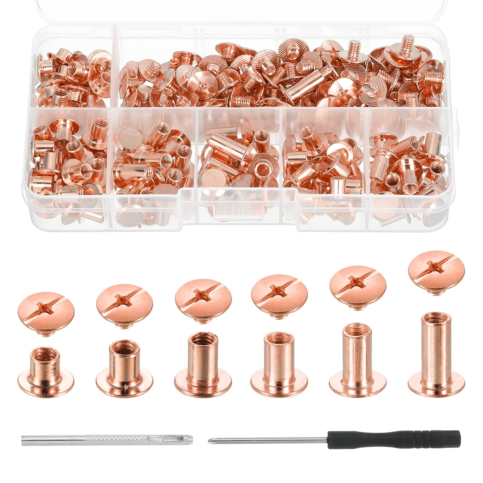Uxcell M5 Chicago Screw Rivets 110 Sets Metal Binding Screws for Leather Craft, Copper