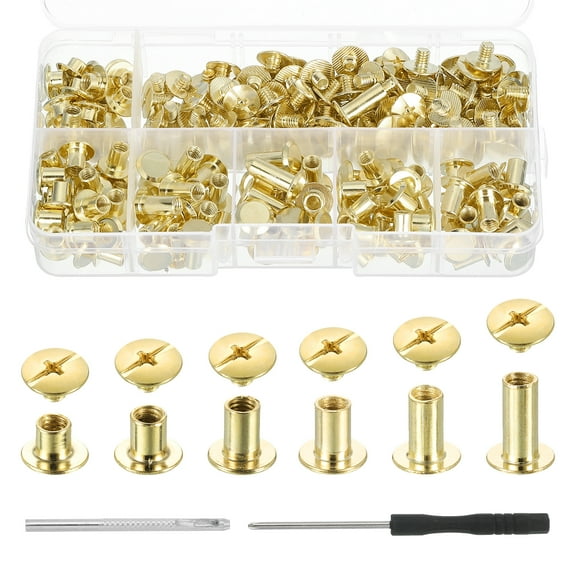 Uxcell M5 Chicago Screw Rivets 110 Sets Metal Binding Screws for Leather Craft, Gold