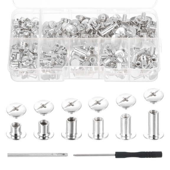 Uxcell M5 Chicago Screw Rivets 110 Sets Metal Binding Screws for Leather Craft, Silver