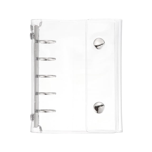 Uxcell M5 Clear Binder Cover, 5 Ring Transparent Binder Cover Soft PVC Loose Leaf Folder with 2 Snaps Button File Notebook Shell Protector Refillable Sheet for Budget Planner, Silver Clip