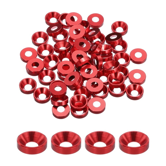 Uxcell M5 Cone Cup Countersunk Washers,Anodized Aluminum Gaskets for Screw RC/FPV/PC/Drone, Pack of 60 (Dark Red)