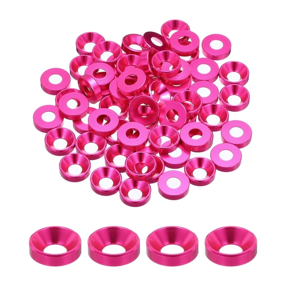 Uxcell M5 Cone Cup Countersunk Washers,Anodized Aluminum Gaskets for Screw RC/FPV/PC/Drone, Pack of 60 (Rose Red)