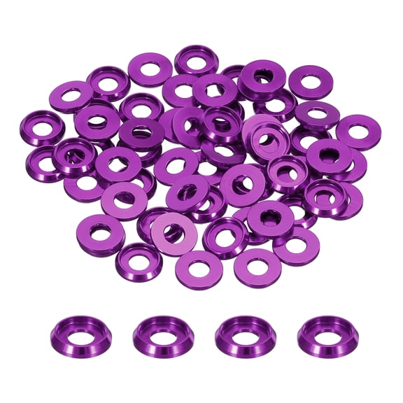 Uxcell M5 Cone Cup Countersunk Washers 0.2" Aluminum for Screw RC 60Pcs Purple