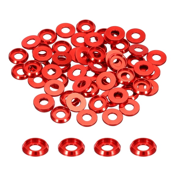 Uxcell M5 Cone Cup Countersunk Washers 0.2" Aluminum for Screw RC 60Pcs Red